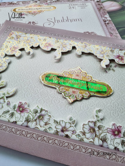 Flower Hindu Muslim Christian Sikh Padded invitation Cards ATS-226