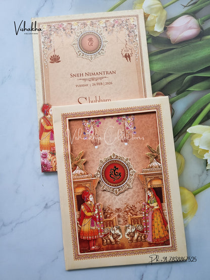 Hathi Dulah Dulhan Hindu Sikh Padded invitation Cards ATS-228