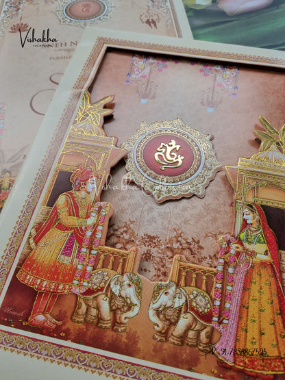 Hathi Dulah Dulhan Hindu Sikh Padded invitation Cards ATS-228