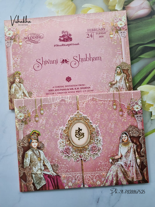 Dulah Dulhan Double Door Hindu Sikh Padded invitation Cards ATS-232