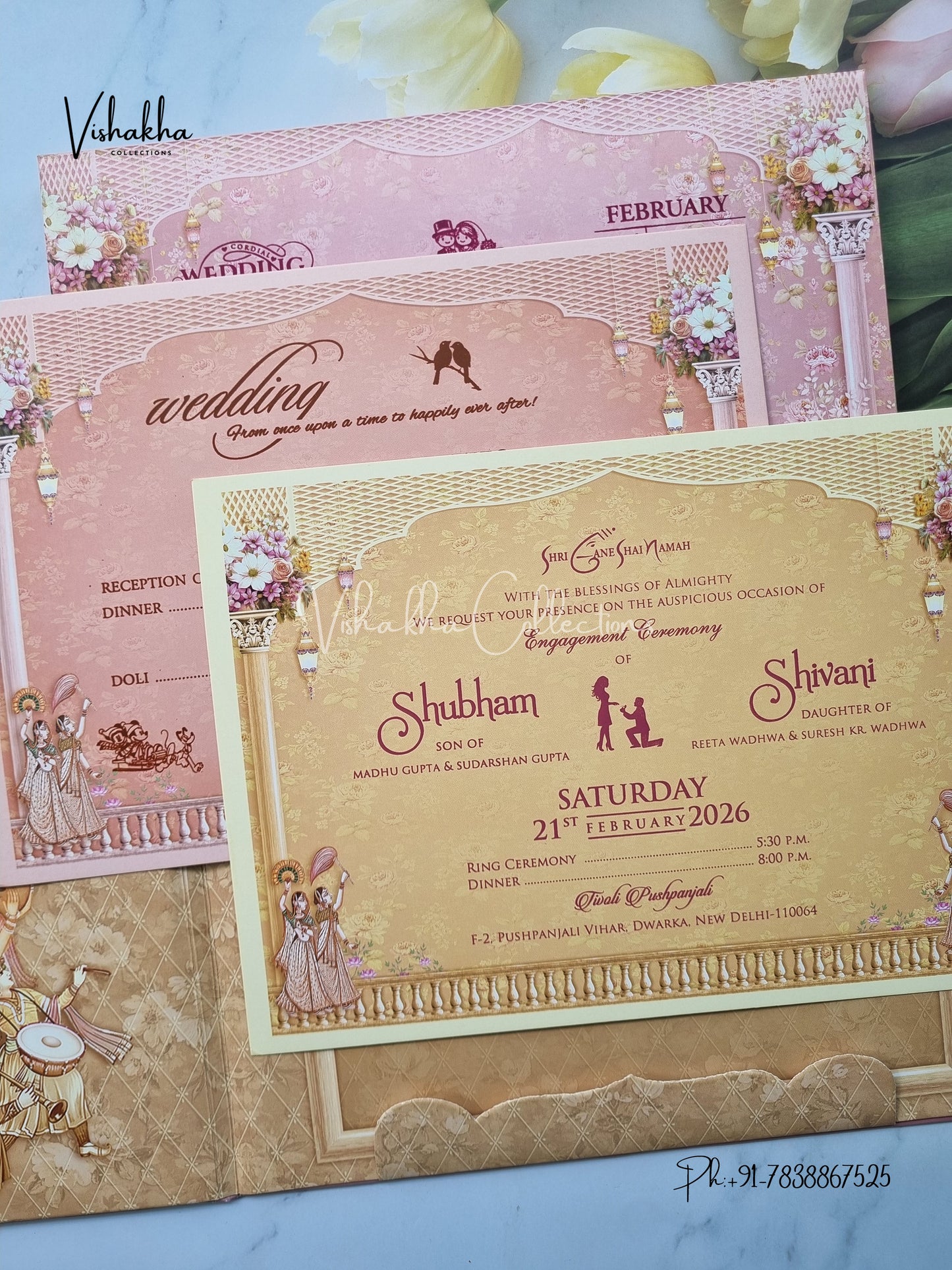 Dulah Dulhan Double Door Hindu Sikh Padded invitation Cards ATS-232