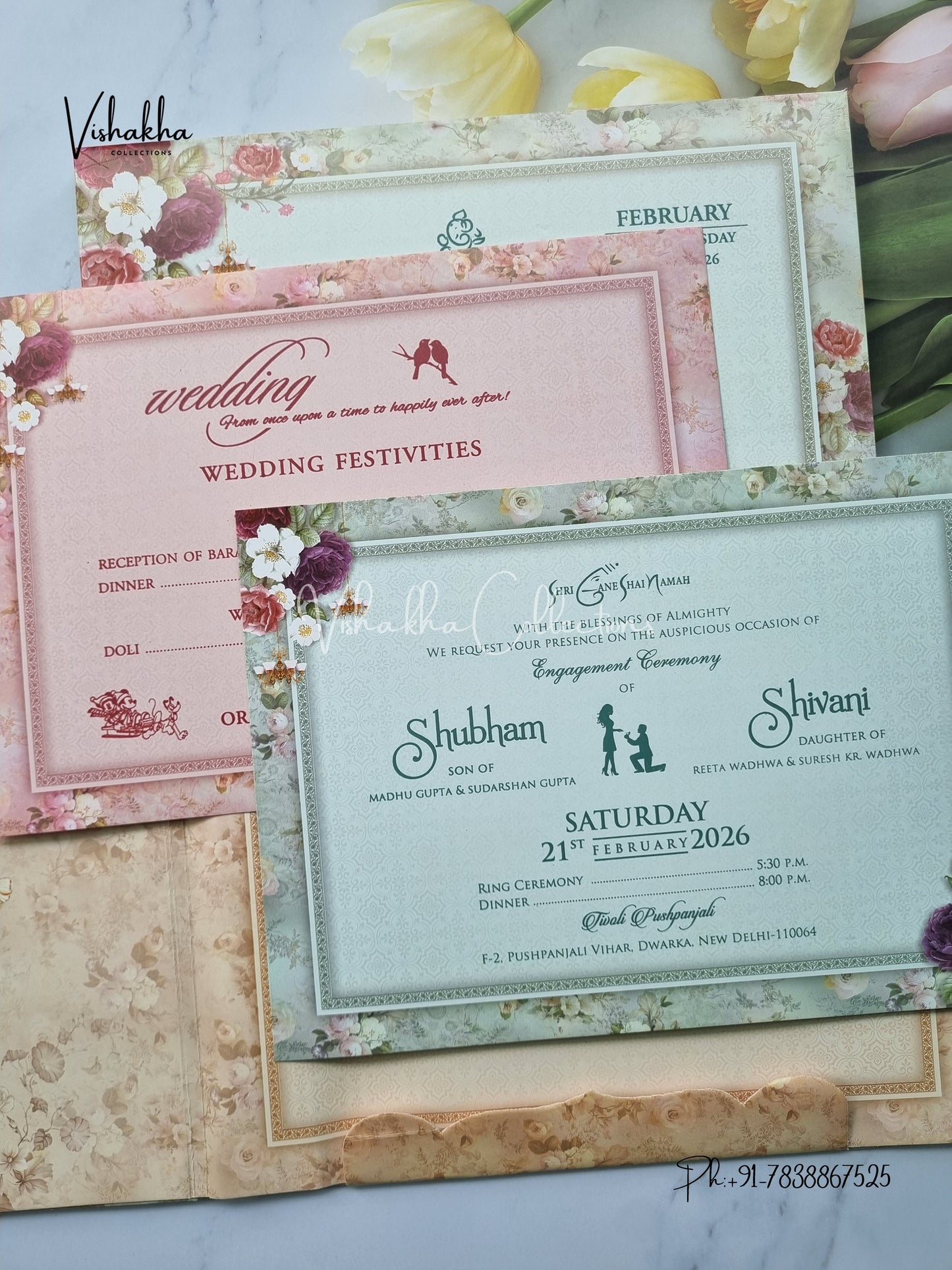 Flower Double Door Hindu Muslim Christian Sikh Padded invitation Cards ATS-233