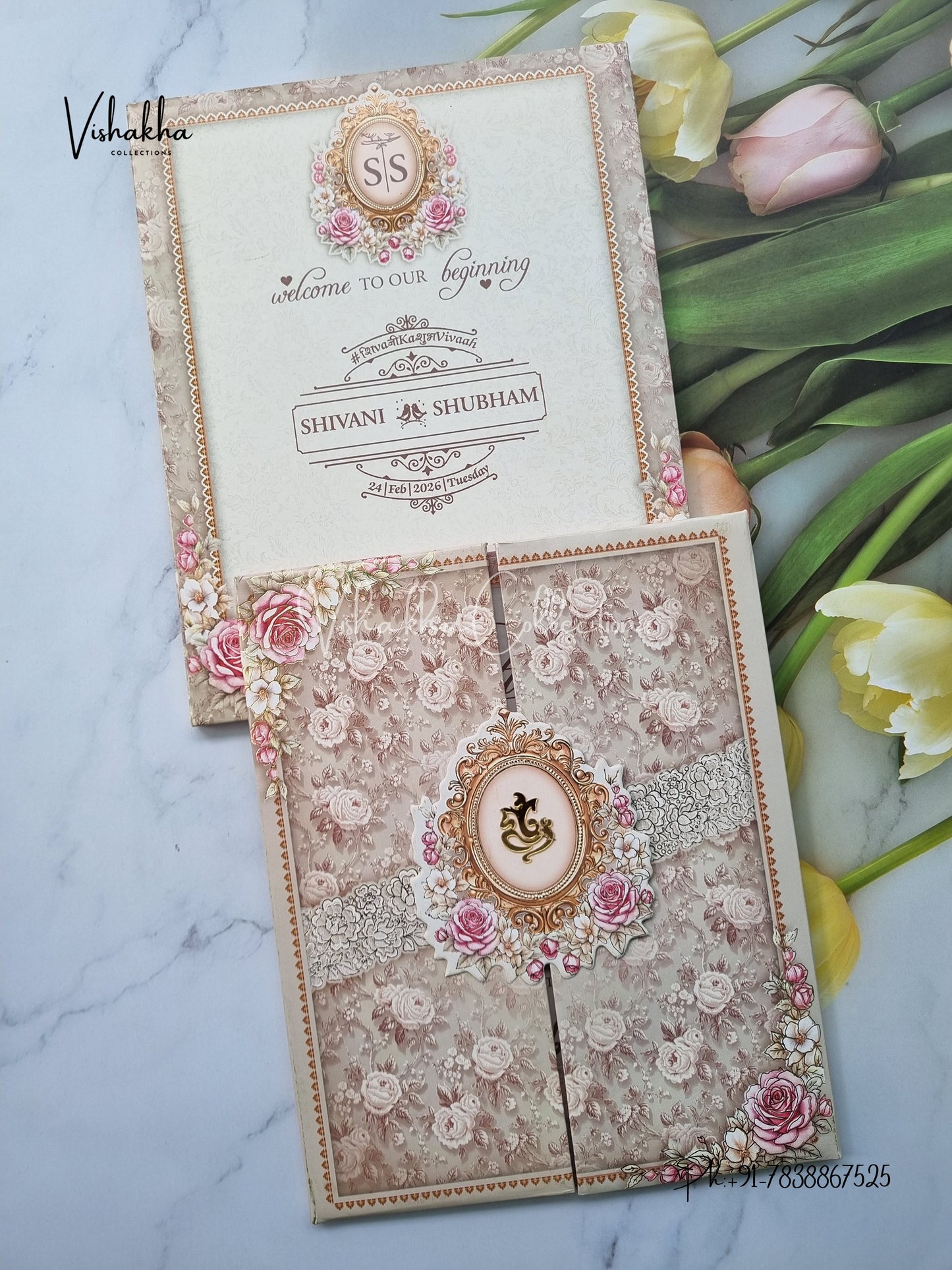 Flower Hindu Muslim Christian Sikh Padded invitation Cards ATS-235