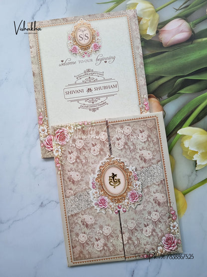 Flower Hindu Muslim Christian Sikh Padded invitation Cards ATS-235