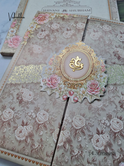 Flower Hindu Muslim Christian Sikh Padded invitation Cards ATS-235