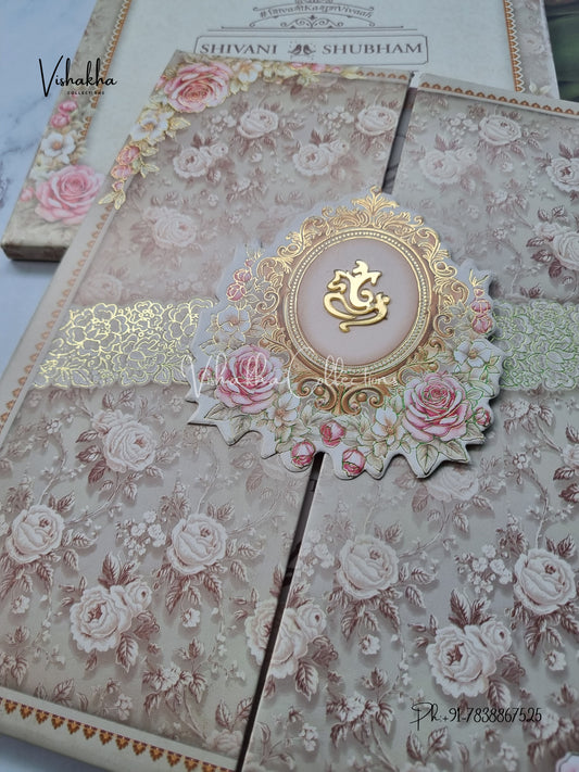 Flower Hindu Muslim Christian Sikh Padded invitation Cards ATS-235