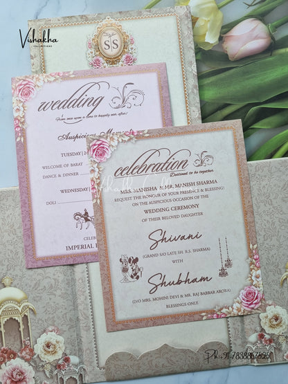 Flower Hindu Muslim Christian Sikh Padded invitation Cards ATS-235