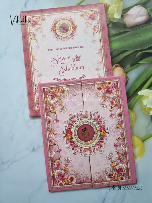 Flower Hindu Muslim Christian Sikh Padded invitation Cards ATS-236