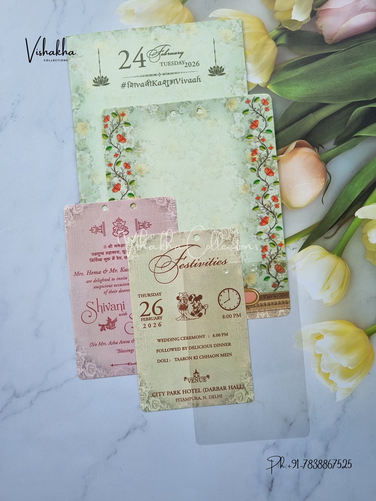 Flower Hindu Muslim Christian Sikh invitation Cards ATS-4204