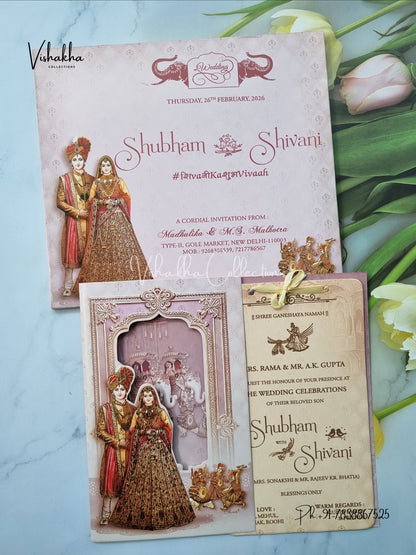Unique Concept Semi Box Dulah Dulhan Hindu Sikh invitation Cards ATS-4220