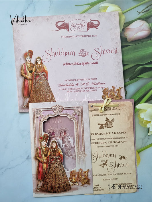 Unique Concept Semi Box Dulah Dulhan Hindu Sikh invitation Cards ATS-4220