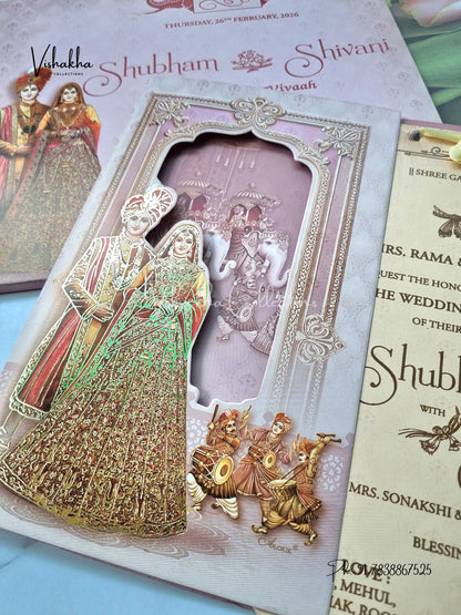 Unique Concept Semi Box Dulah Dulhan Hindu Sikh invitation Cards ATS-4220