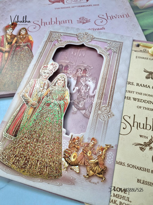 Unique Concept Semi Box Dulah Dulhan Hindu Sikh invitation Cards ATS-4220