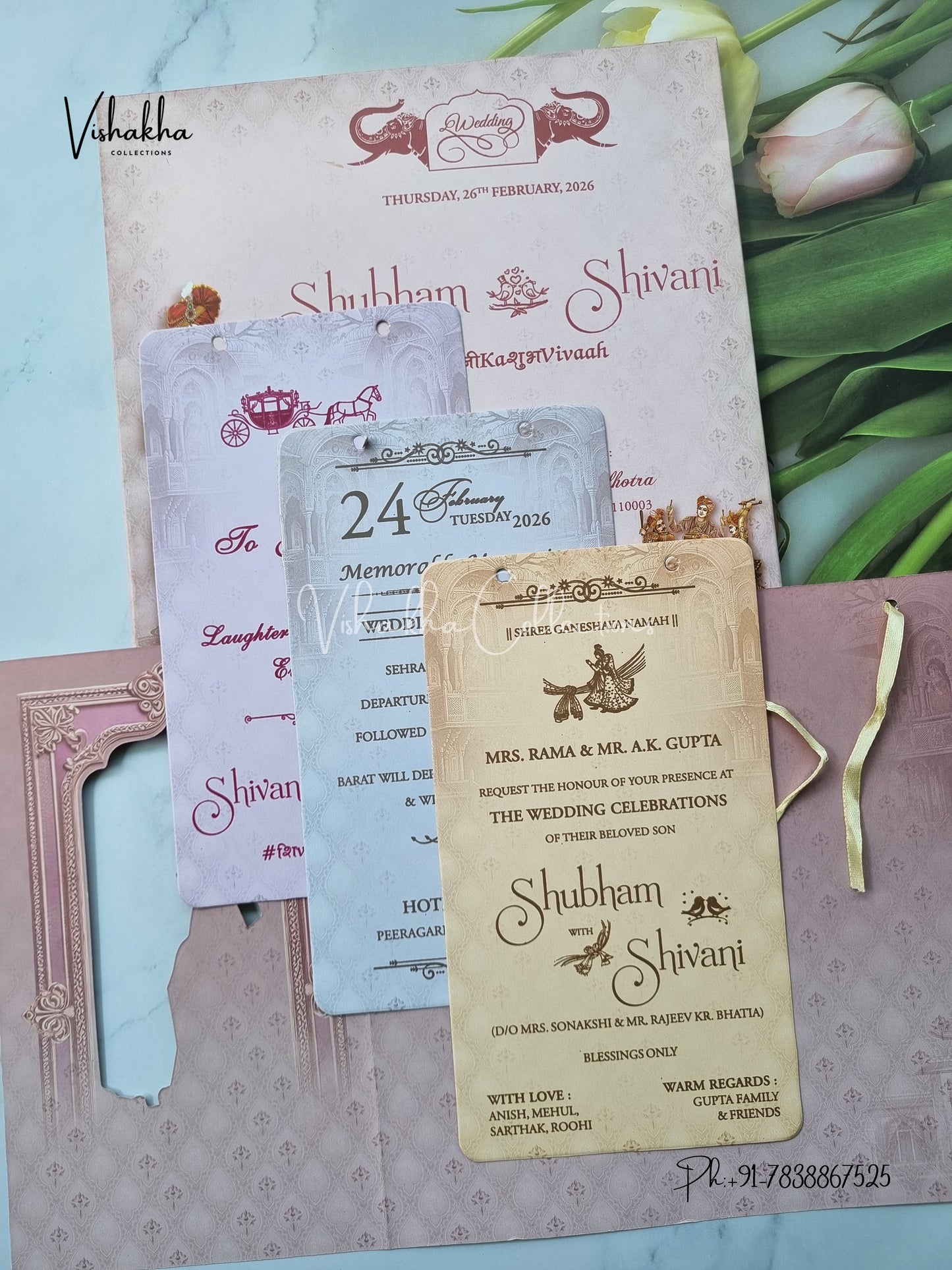 Unique Concept Semi Box Dulah Dulhan Hindu Sikh invitation Cards ATS-4220