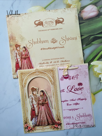 Unique Concept Semi Box Dulah Dulhan Hindu Sikh invitation Cards ATS-4221