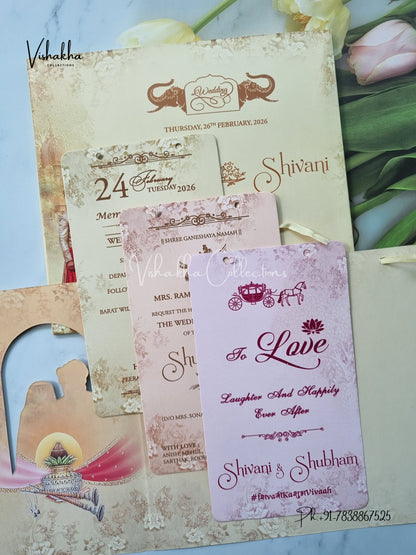 Unique Concept Semi Box Dulah Dulhan Hindu Sikh invitation Cards ATS-4221