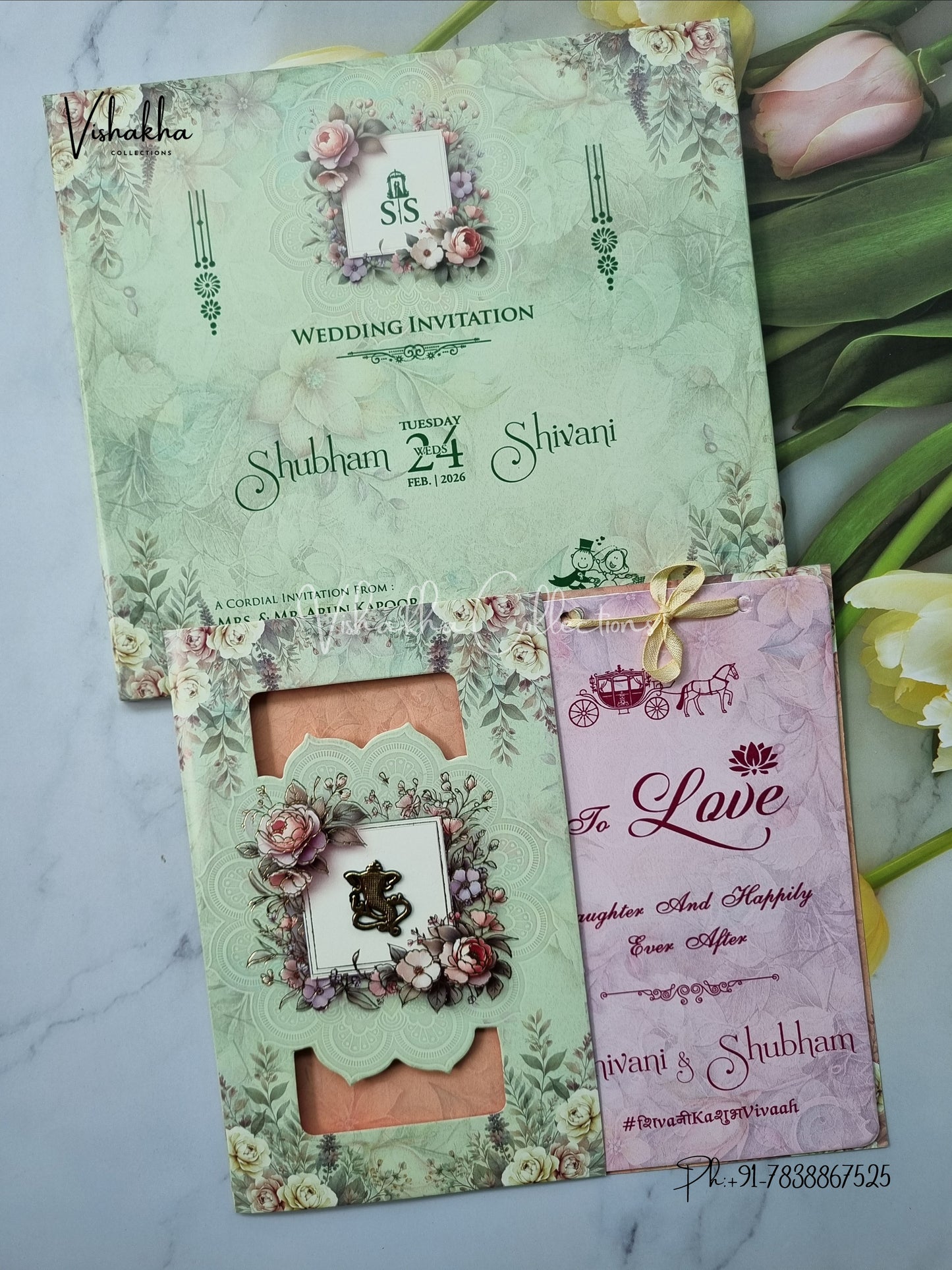 Unique Concept Semi Box Flower Hindu Muslim Christian Sikh invitation Cards ATS-4222