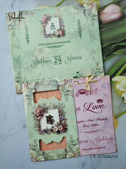 Unique Concept Semi Box Flower Hindu Muslim Christian Sikh invitation Cards ATS-4222