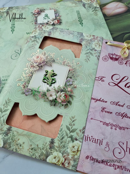 Unique Concept Semi Box Flower Hindu Muslim Christian Sikh invitation Cards ATS-4222