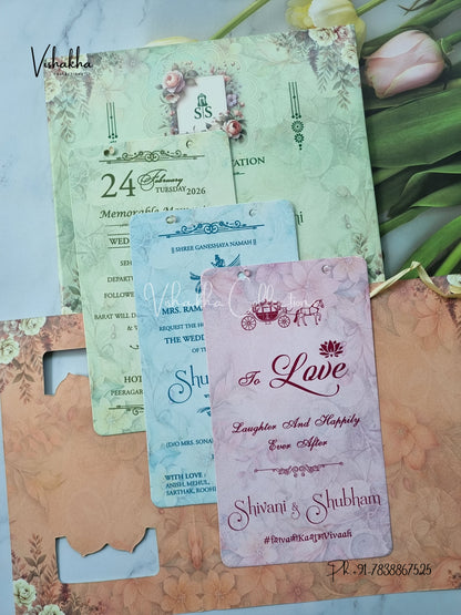 Unique Concept Semi Box Flower Hindu Muslim Christian Sikh invitation Cards ATS-4222