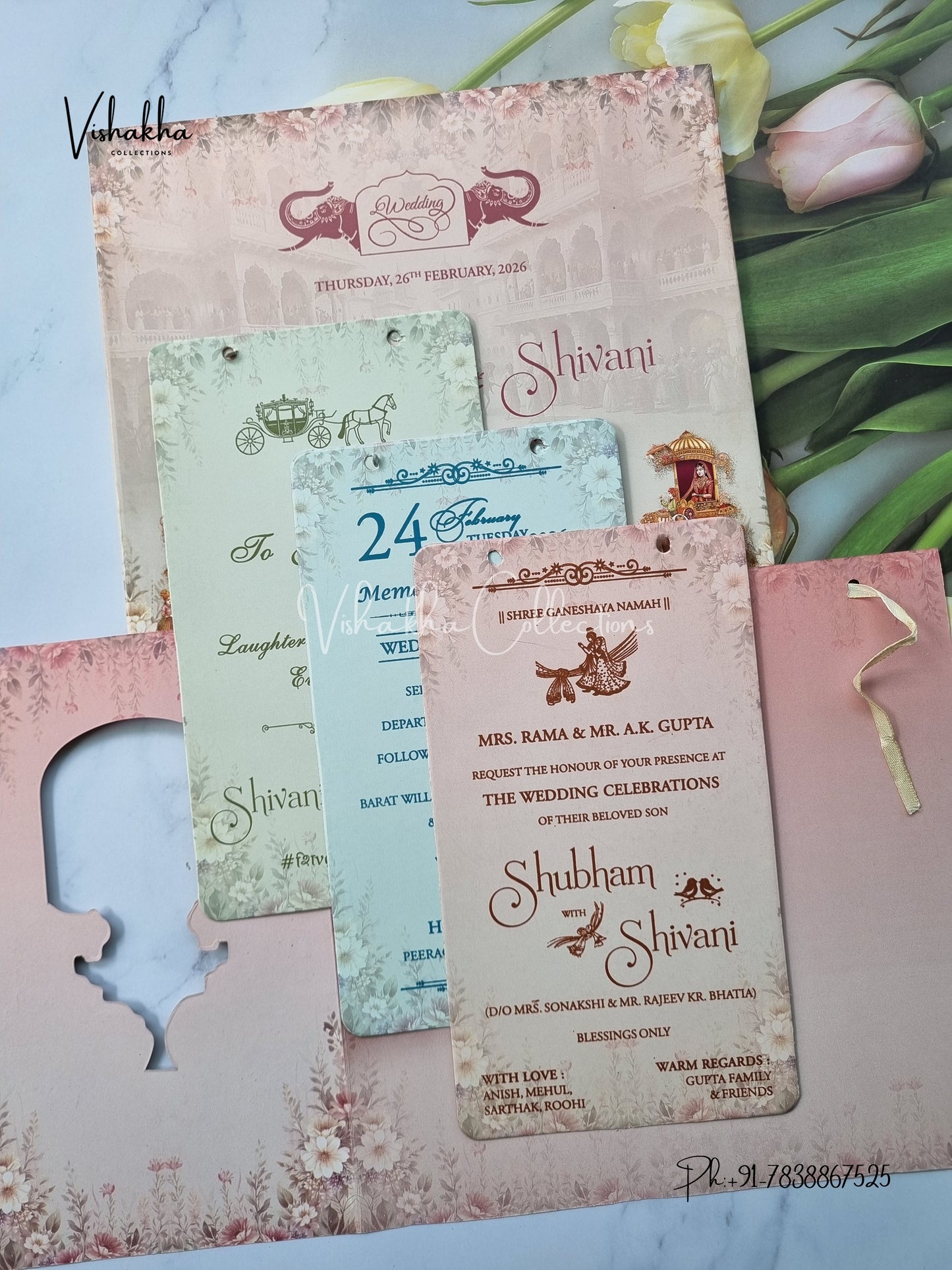 Barat Unique Concept Semi Box Hathi Dulah Dulhan Hindu Sikh invitation Cards ATS-4223