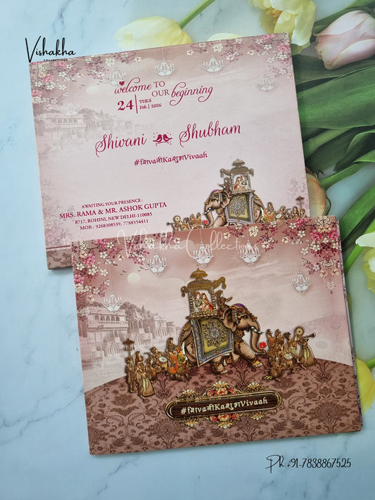 Barat Semi Box Hindu Sikh invitation Cards ATS-5101