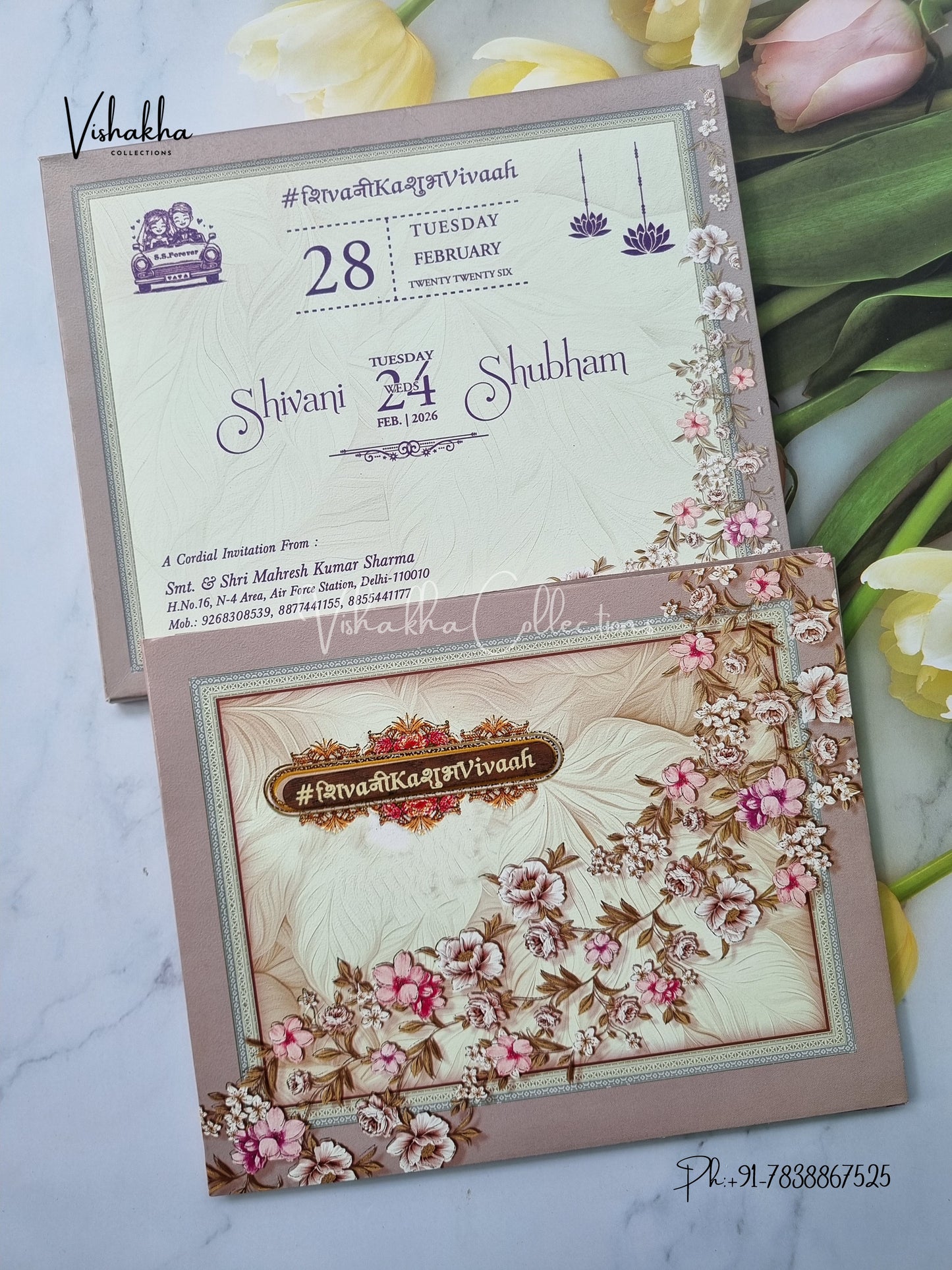 Semi Box Flower Hindu Muslim Christian Sikh invitation Cards ATS-5103