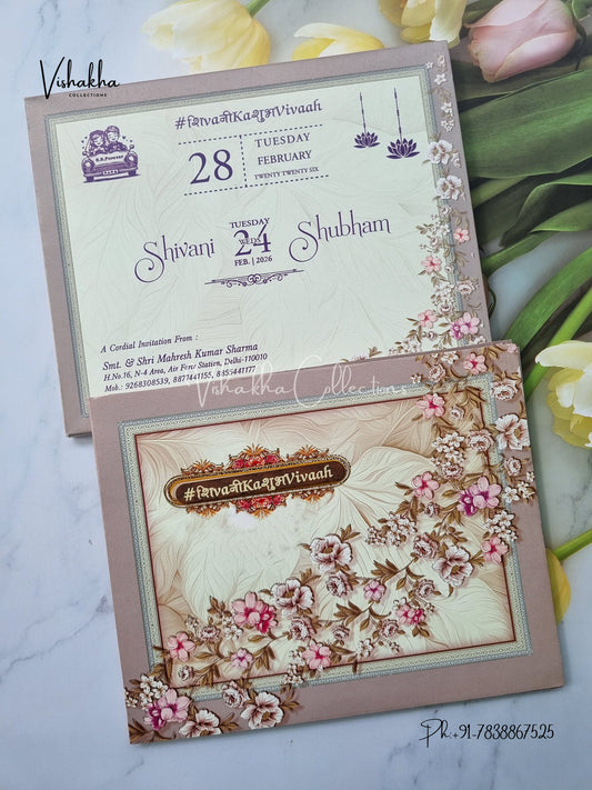 Semi Box Flower Hindu Muslim Christian Sikh invitation Cards ATS-5103