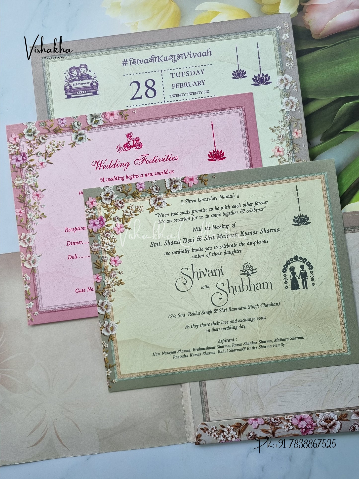 Semi Box Flower Hindu Muslim Christian Sikh invitation Cards ATS-5103