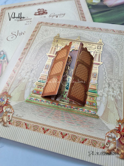 Unique Concept Semi Box Dulah Dulhan Double Door Hindu Sikh invitation Cards ATS-5201