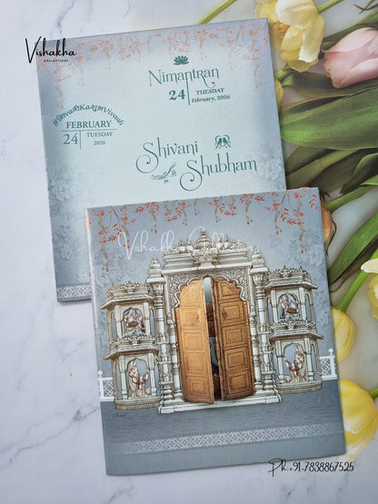 Unique Concept Semi Box Double Door Hindu Sikh invitation Cards ATS-5202