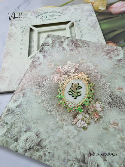 Semi Box Flower Hindu Muslim Christian Sikh invitation Cards ATS-5204