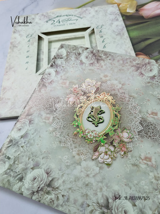 Semi Box Flower Hindu Muslim Christian Sikh invitation Cards ATS-5204