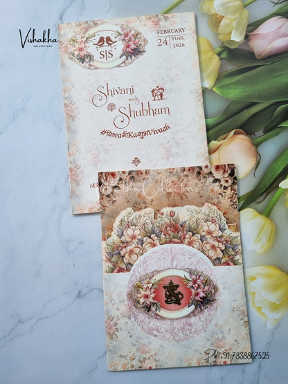 Semi Box Flower Hindu Muslim Christian Sikh invitation Cards ATS-5207