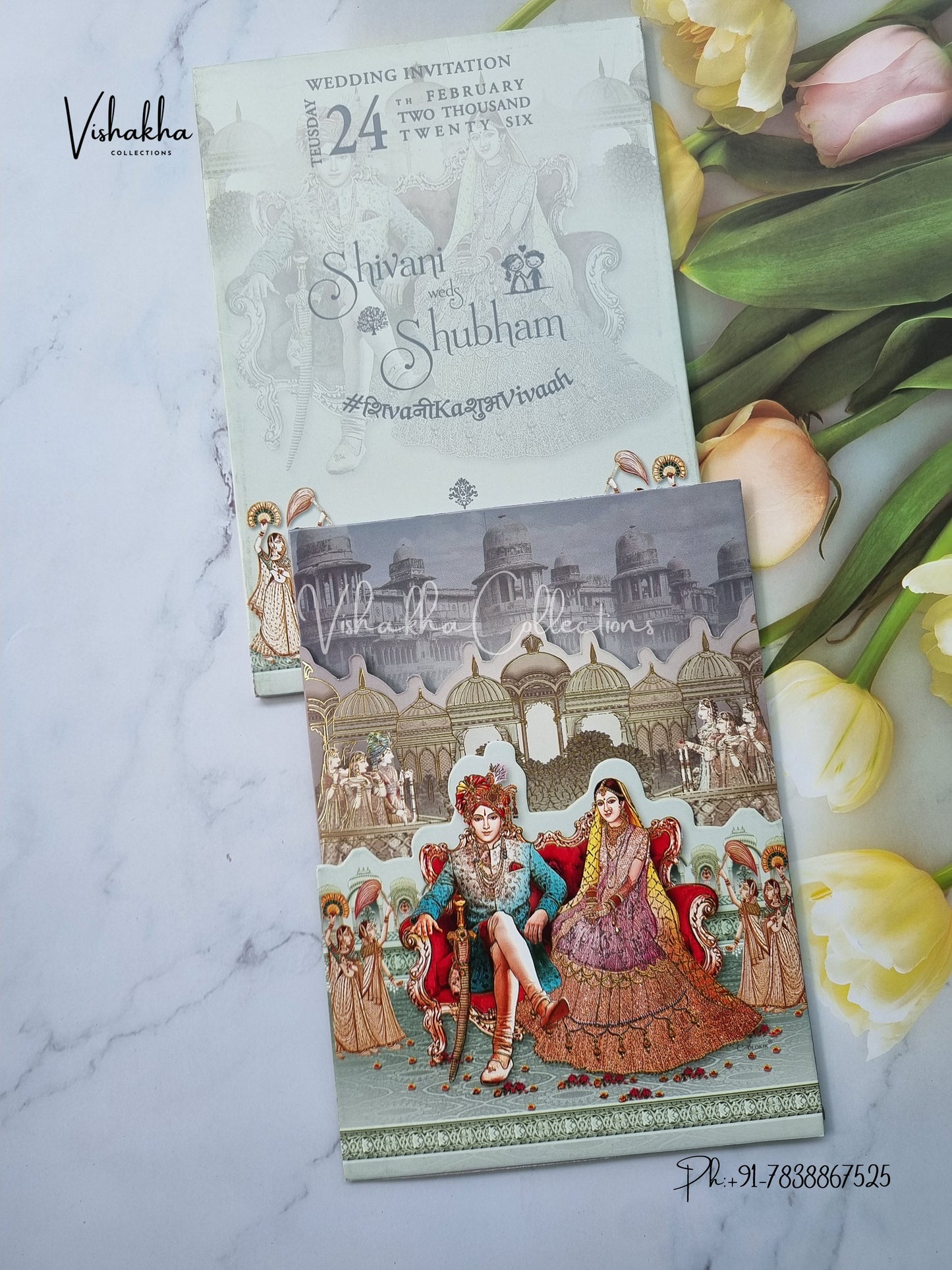 Barat Semi Box Dulah Dulhan Hindu Sikh invitation Cards ATS-5208