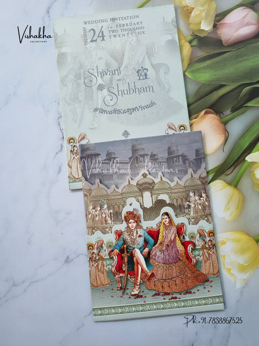 Barat Semi Box Dulah Dulhan Hindu Sikh invitation Cards ATS-5208