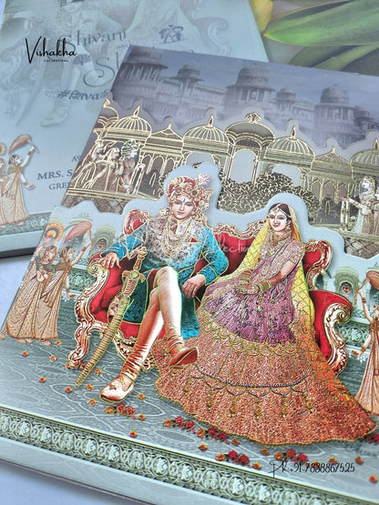 Barat Semi Box Dulah Dulhan Hindu Sikh invitation Cards ATS-5208