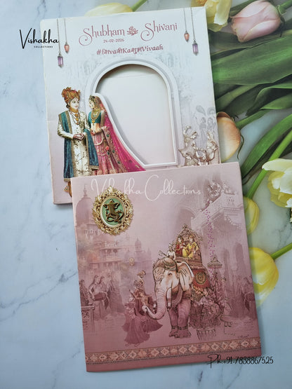 Semi Box Hathi Dulah Dulhan Hindu Sikh invitation Cards ATS-5210