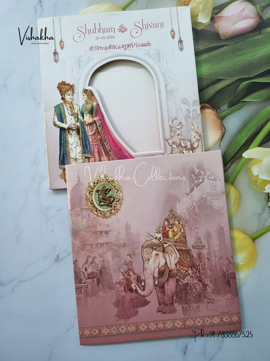 Semi Box Hathi Dulah Dulhan Hindu Sikh invitation Cards ATS-5210