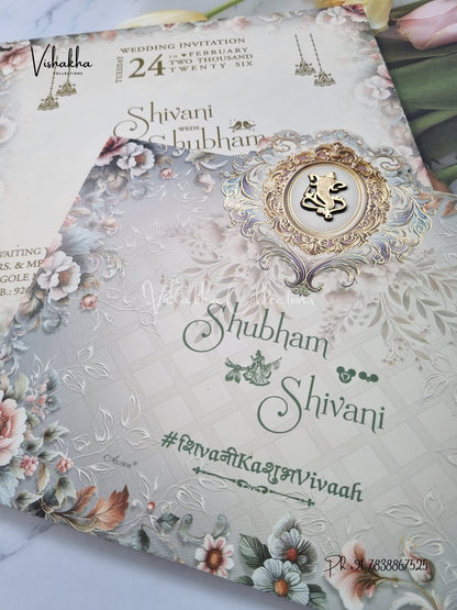 Unique Concept Semi Box Flower Hindu Muslim Christian Sikh invitation Cards ATS-5213