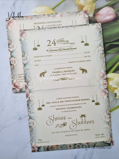Unique Concept Semi Box Flower Hindu Muslim Christian Sikh invitation Cards ATS-5213