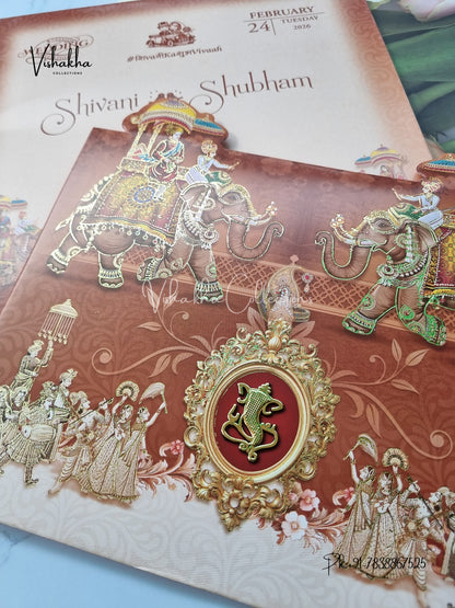 Barat Unique Concept Semi Box Hathi Hindu Sikh invitation Cards ATS-5214