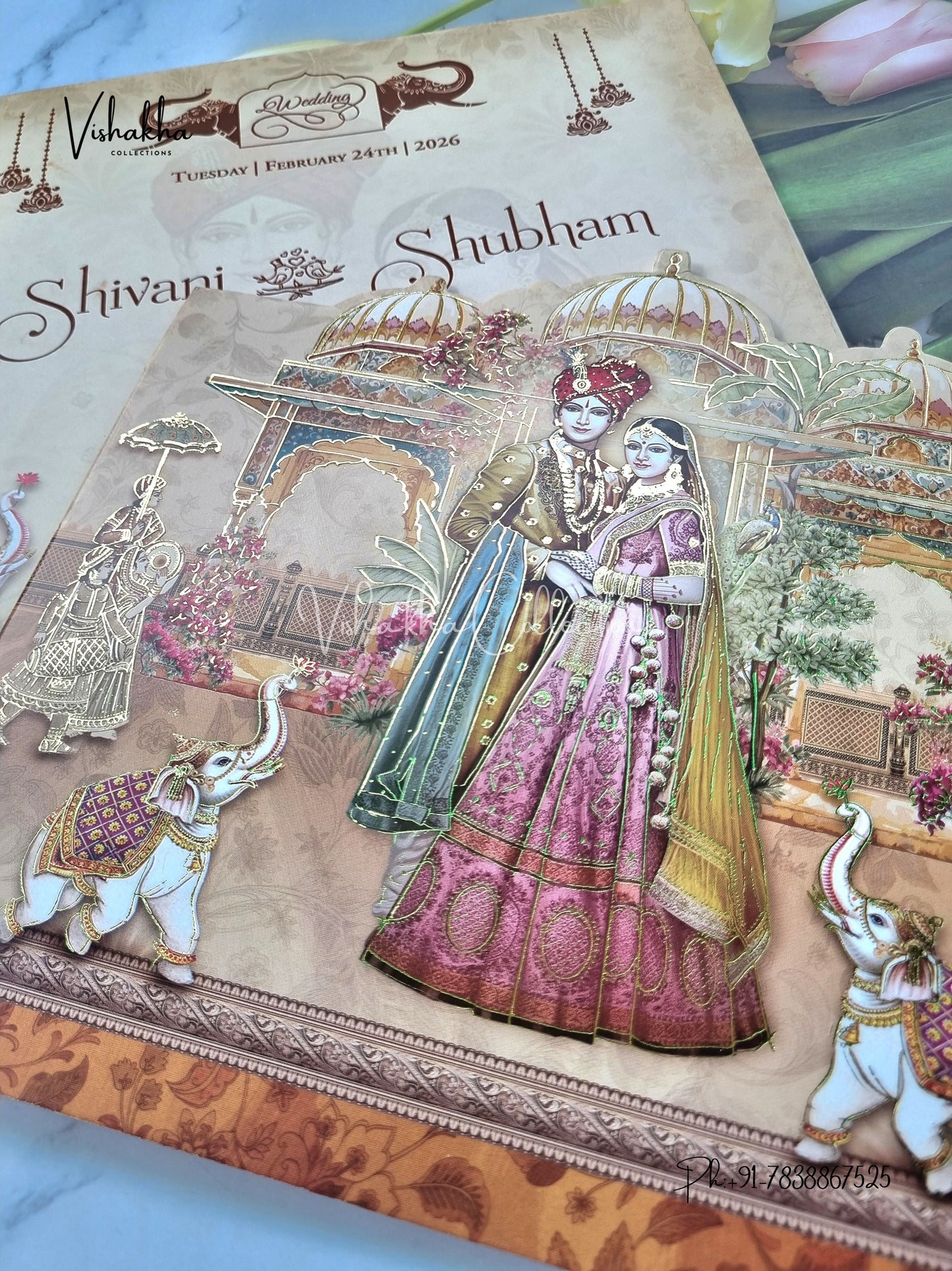 Barat Unique Concept Semi Box Hathi Dulah Dulhan Hindu Sikh invitation Cards ATS-5215