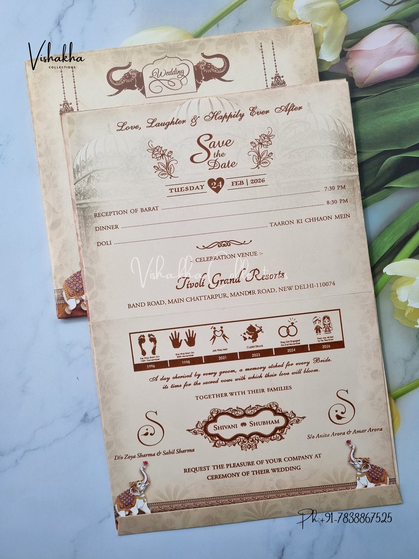 Barat Unique Concept Semi Box Hathi Dulah Dulhan Hindu Sikh invitation Cards ATS-5215