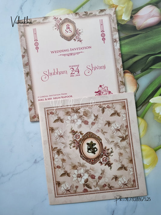 Semi Box Flower Hindu Muslim Christian Sikh invitation Cards ATS-5217