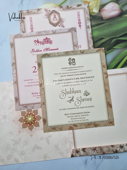 Semi Box Flower Hindu Muslim Christian Sikh invitation Cards ATS-5217