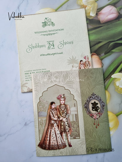 Semi Box Dulah Dulhan Double Door Hindu Sikh invitation Cards ATS-5219