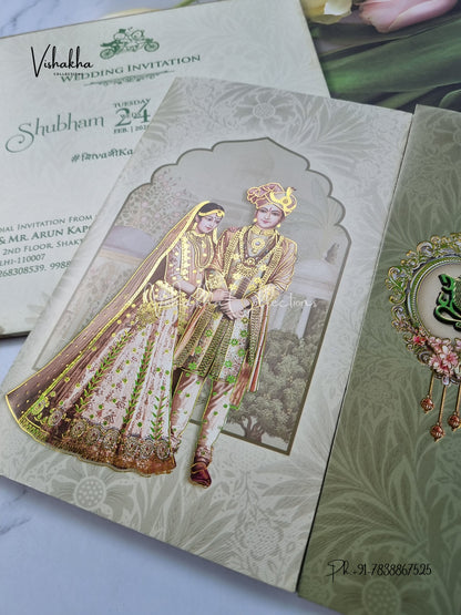 Semi Box Dulah Dulhan Double Door Hindu Sikh invitation Cards ATS-5219