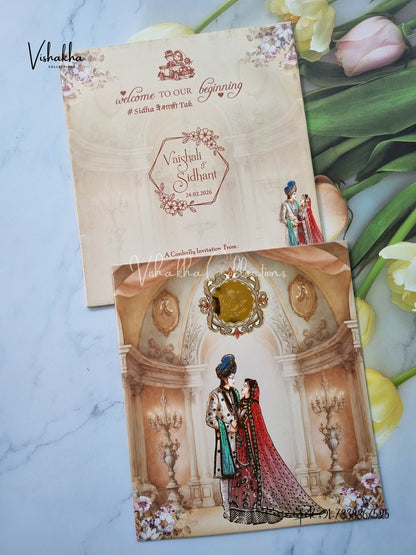 Semi Box Dulah Dulhan Hindu Sikh invitation Cards ATS-5221