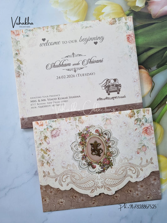 Semi Box Flower Hindu Muslim Christian Sikh invitation Cards ATS-5225